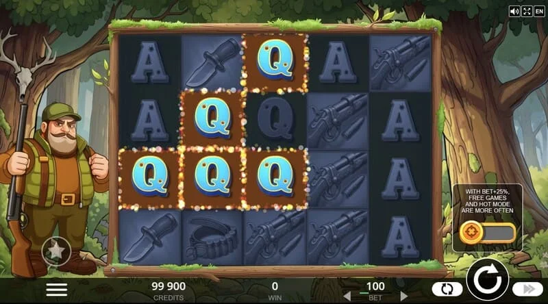 Hunt the Bucks - glavni ekran igre 5x4 sa šumskim životinjama i Coin znakovima